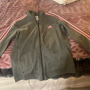 Adidas Kids Charcoal Jacket with Pink Stripes